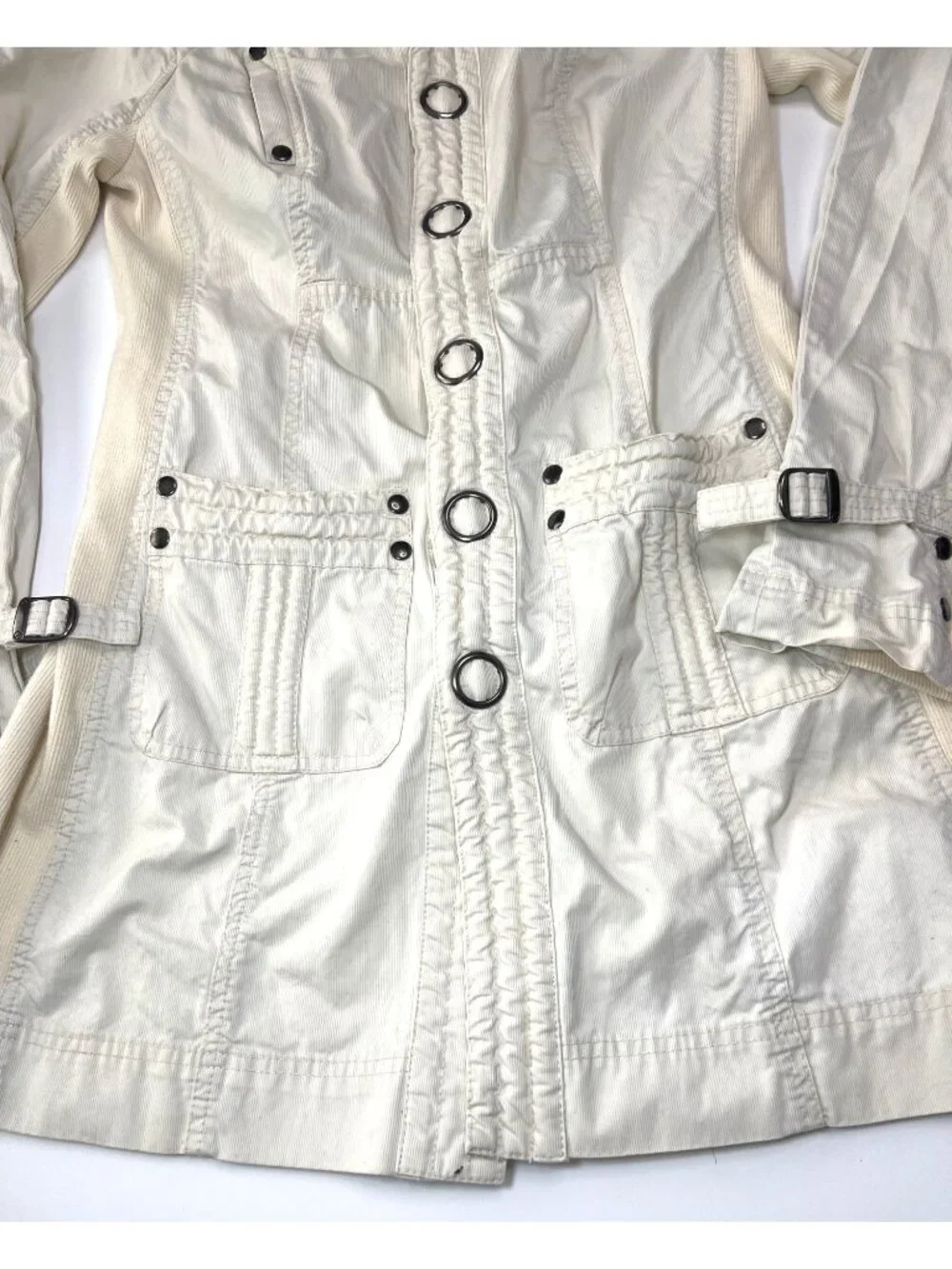 Free People Ivory Button-Up Long Cotton Jacket Womens Size Small